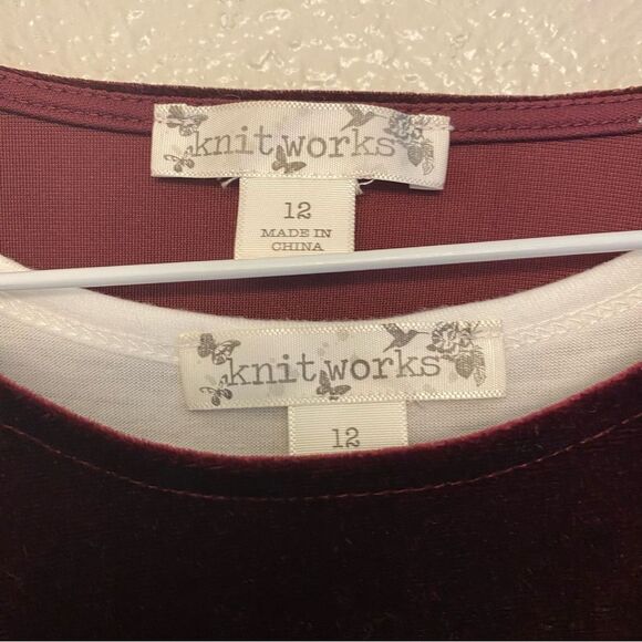 Knit Works Twist Popover red velvet Dress 2 piece ivory floral skirt formal 12 - Picture 7 of 11